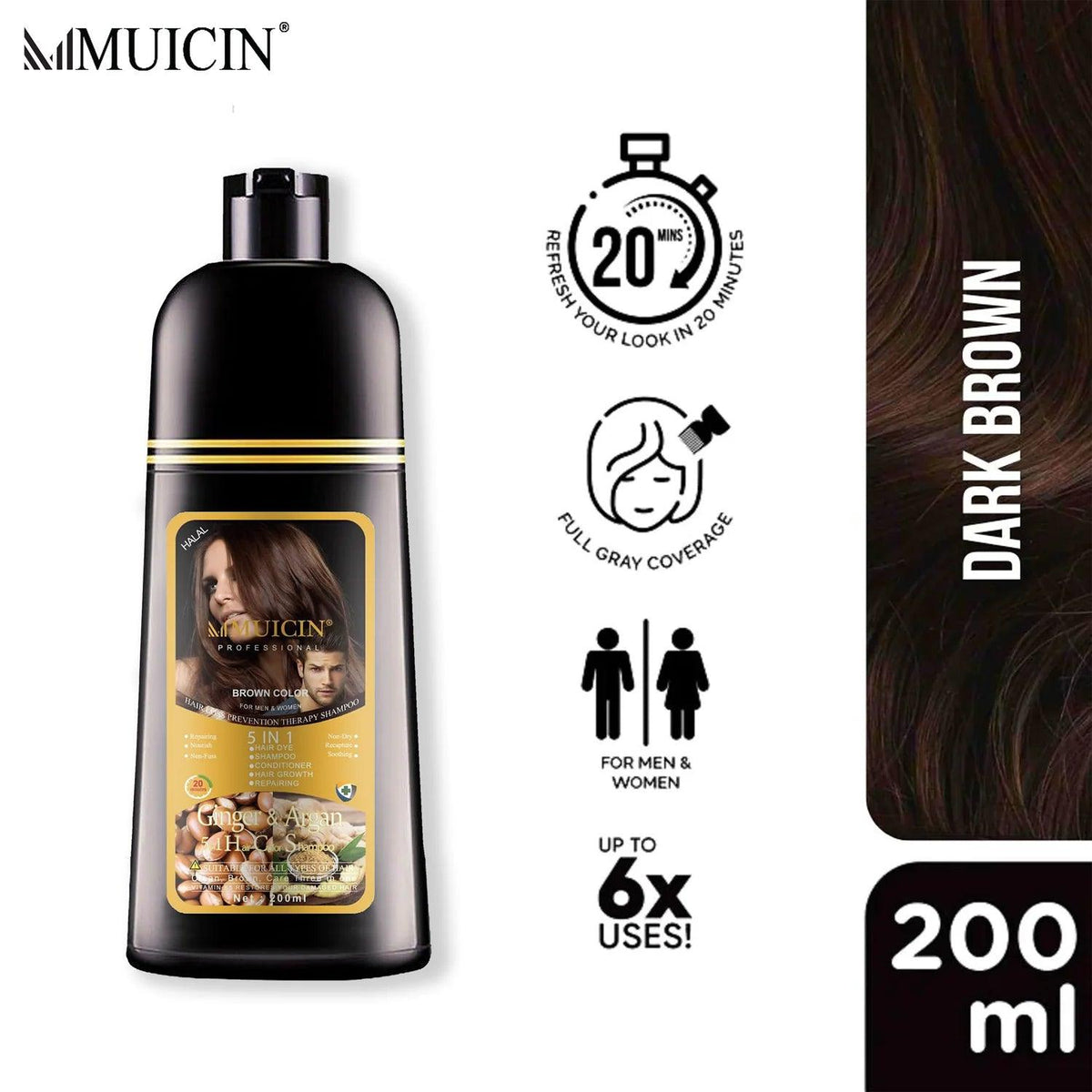 Muicins Ultimate 5-in-1 Hair Color Shampoo 200ml