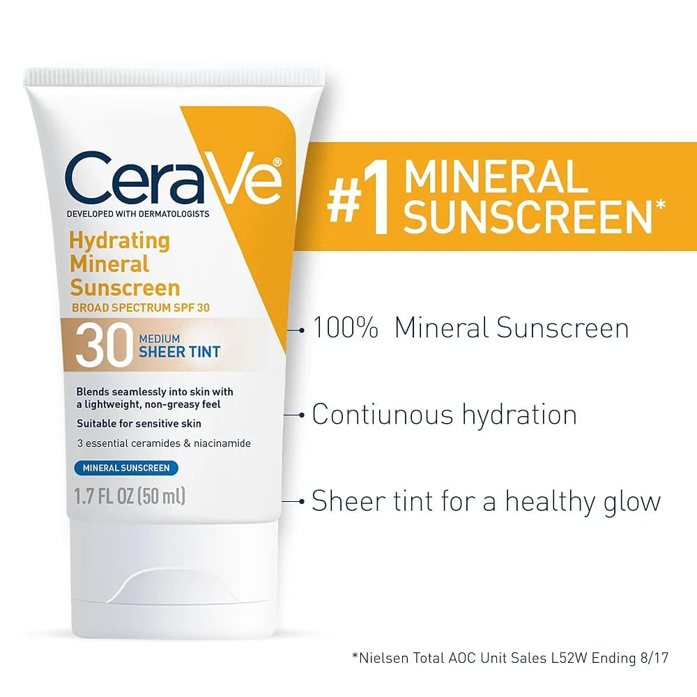 Original CeraVe Tinted Sunscreen With Spf 30 | Hydrating Mineral Sunscreen