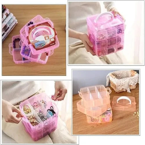 Plastic 3 Layer 18 Grid Jewelry/Makeup/Cosmetic Storage Box