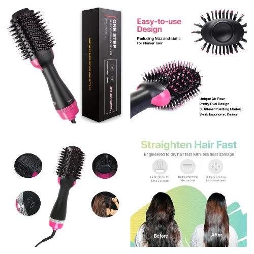 One Step Hot Air Brush (Dryer + Straightener with Gift Sablaon Hair Hold Spray)