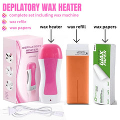 3 in 1 Hot Cartridge Depilatory Heater Wax Waxing (Machine + Refill + Paper)