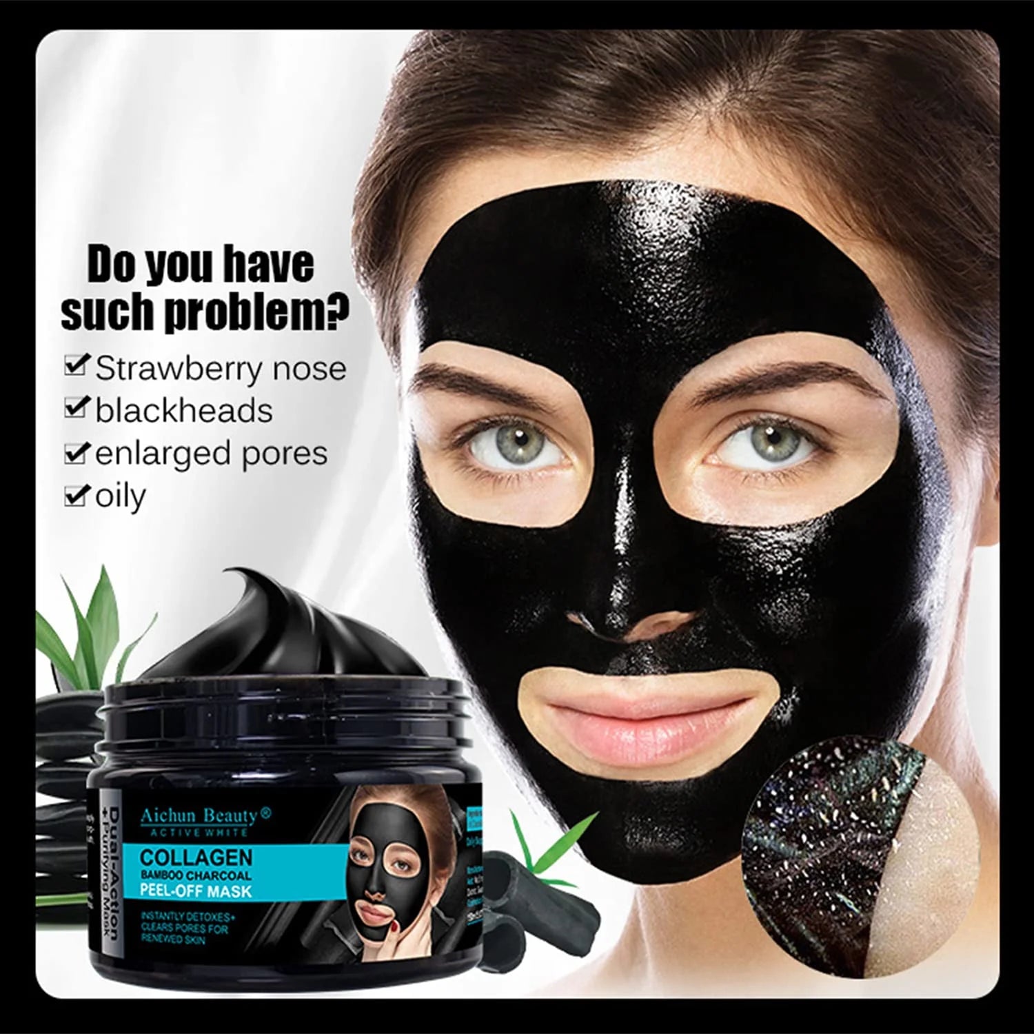 Aichun beauty Collagen Bamboo Charcoal Vegan Peel-Off Facial Mask - 150ml