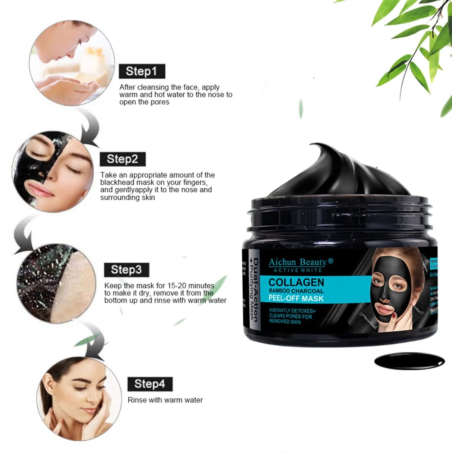 Aichun beauty Collagen Bamboo Charcoal Vegan Peel-Off Facial Mask - 150ml