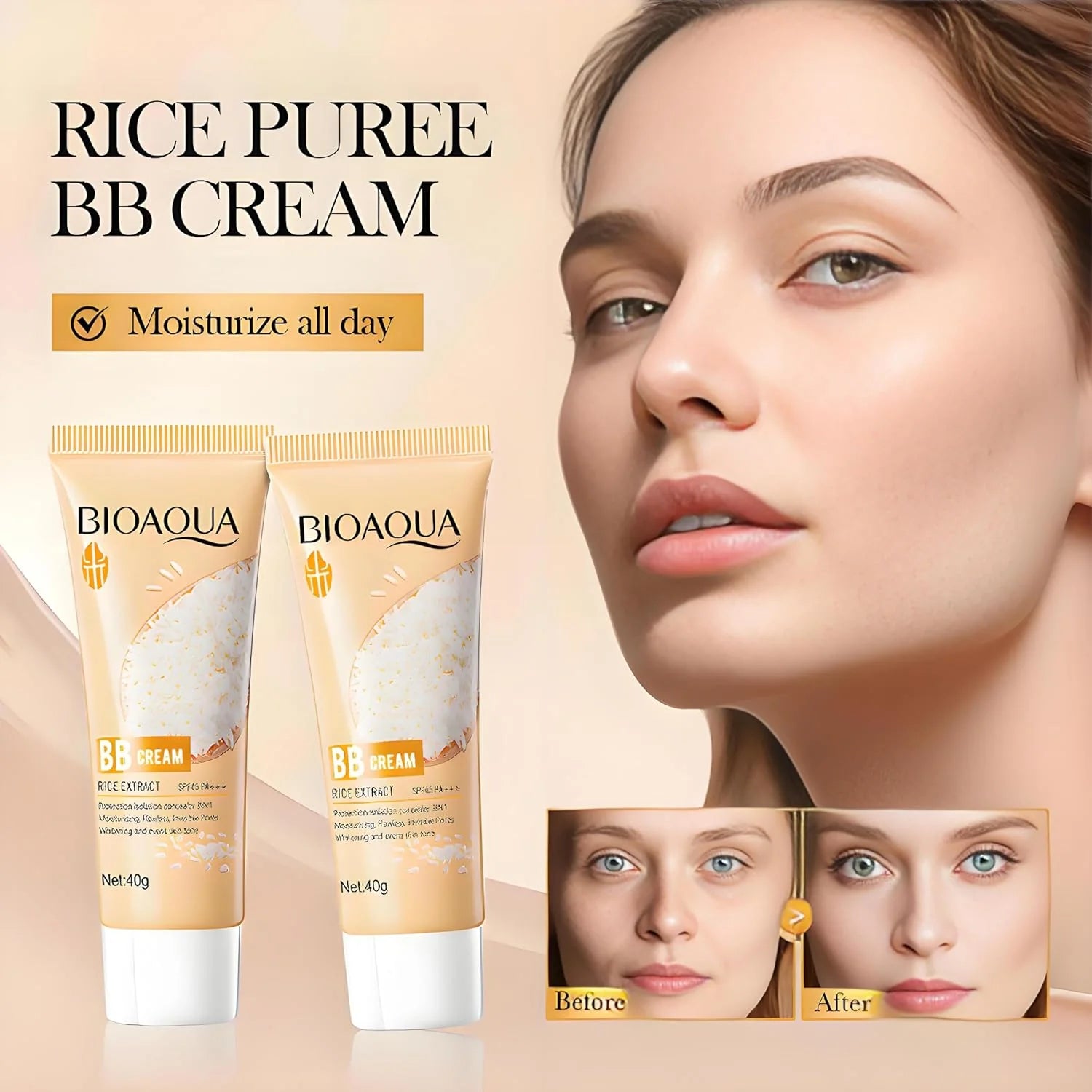 Bioaqua Rice Raw Pulp BB Cream Rice Extract SPF45 Pa+++ - 40g – Ameena.pk