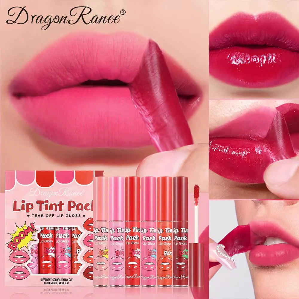 6pcs Dragon Ranee Peel Off Fruity Lip Gloss