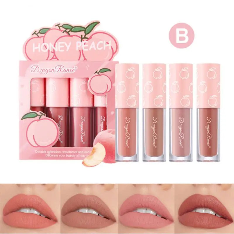 Dragon Ranee 4 Pcs Velvet Matte Lip Glaze Set Fruit Gloss Lip