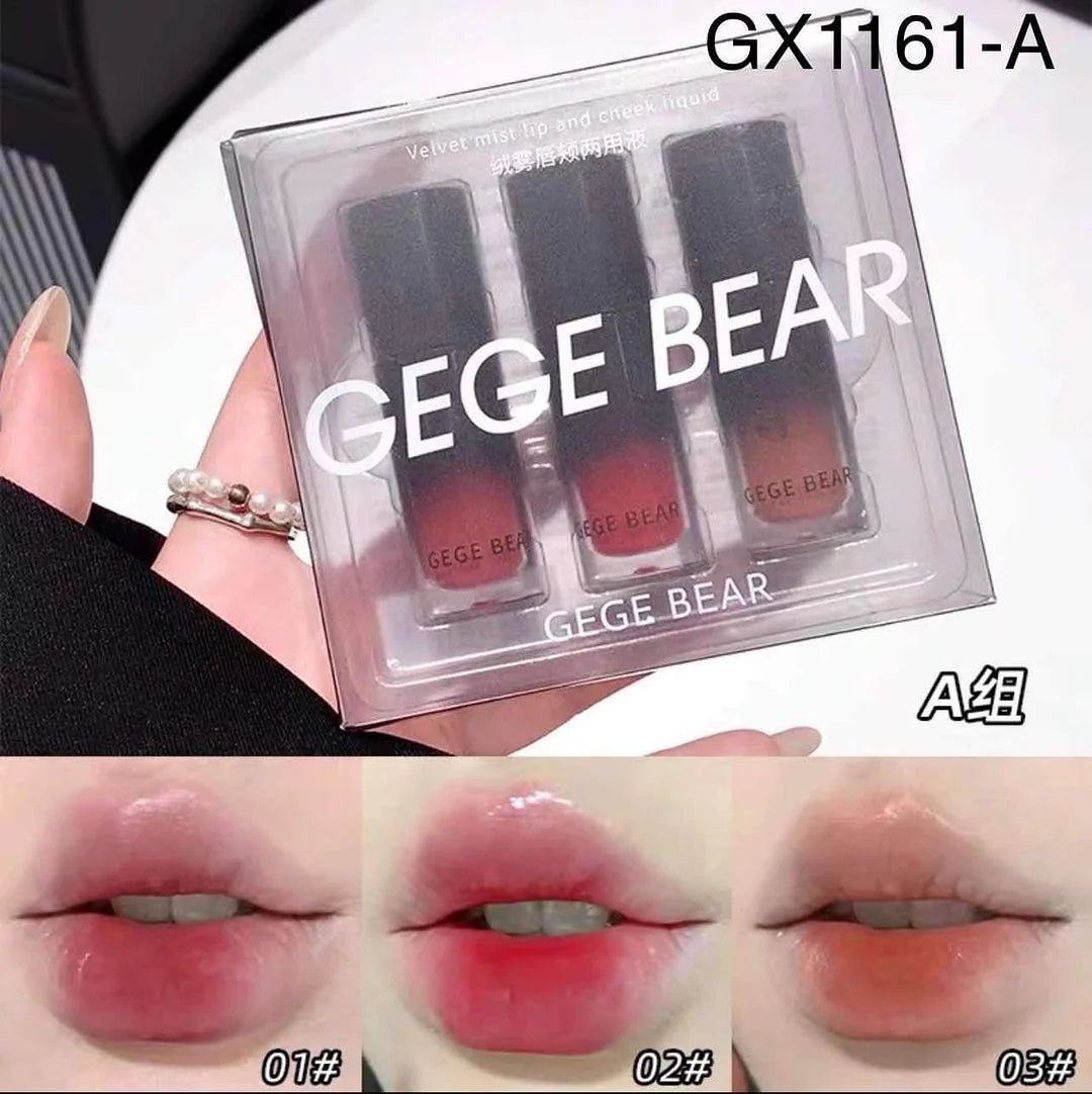 Gege Bear - 2 in 1 Moisturizing Velvert Mist Lip & Cheek And Liquid Shiny Lip Tint - 3 Colors