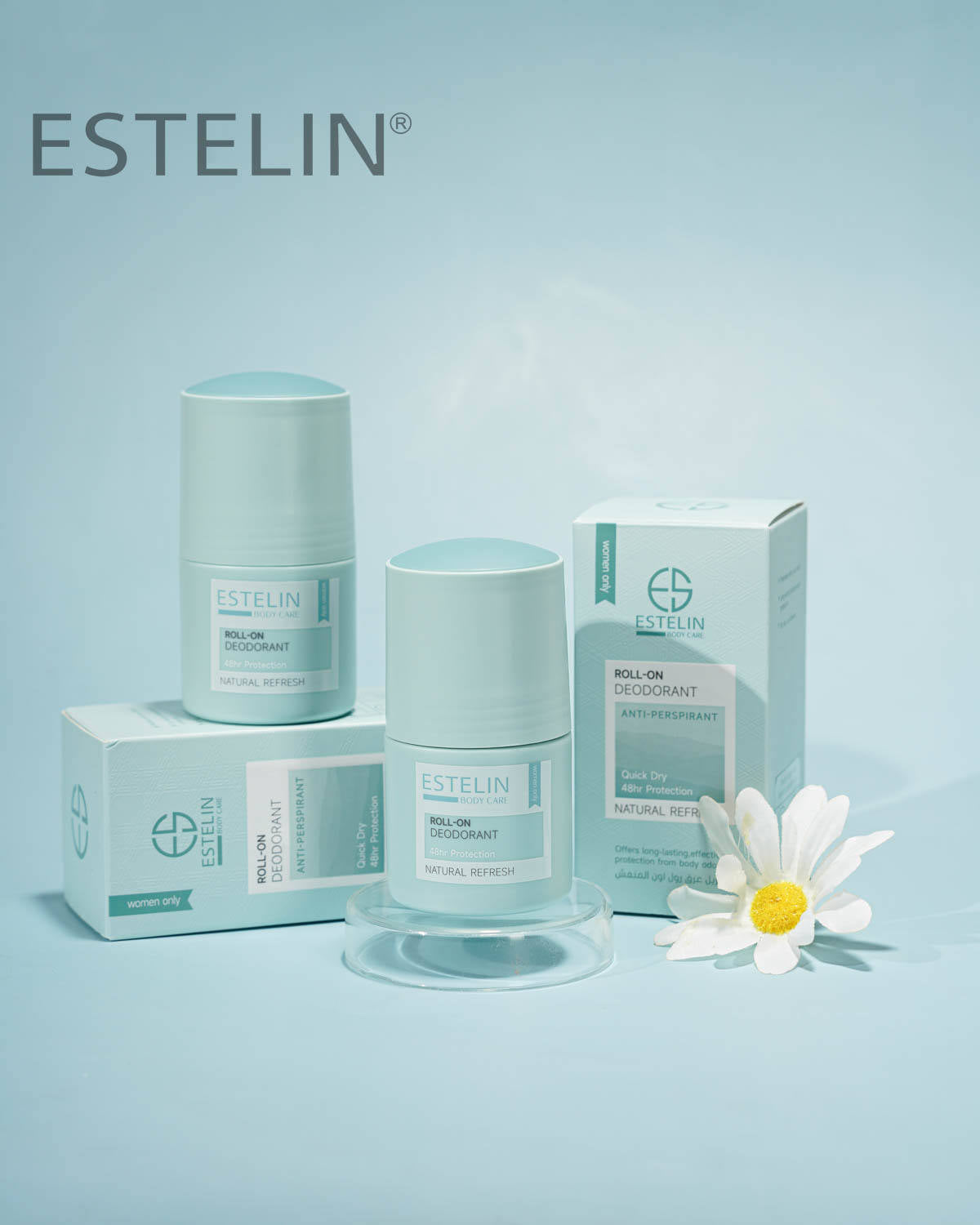 ESTELIN Anti Perspirant Roll on Deodorant – Natural Refresh – 48Hr Protection