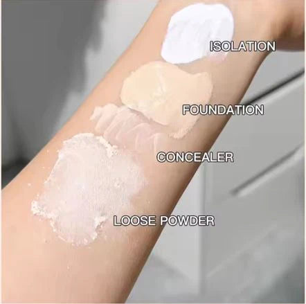 HERORANGE Pack of 4 Isolation Cream Liquid Foundation Concealer Loose Powder Makeup Kit