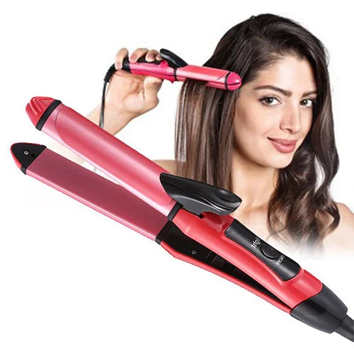 Kemei 2 in 1 Hair Straightener and Curling Iron Clipper Wand