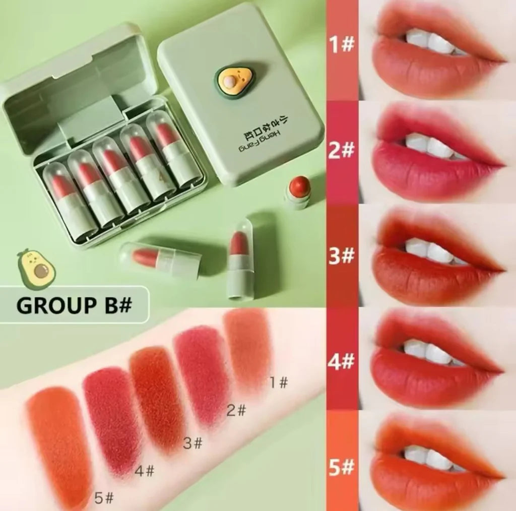 HengFang 5Pcs Long Lasting Moiturizing Matte Mini Lipistick Set