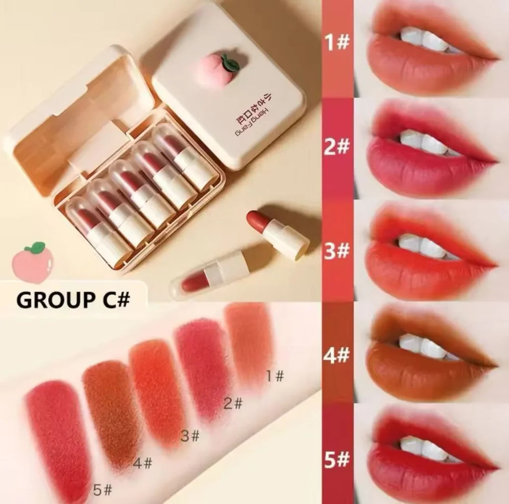 HengFang 5Pcs Long Lasting Moiturizing Matte Mini Lipistick Set