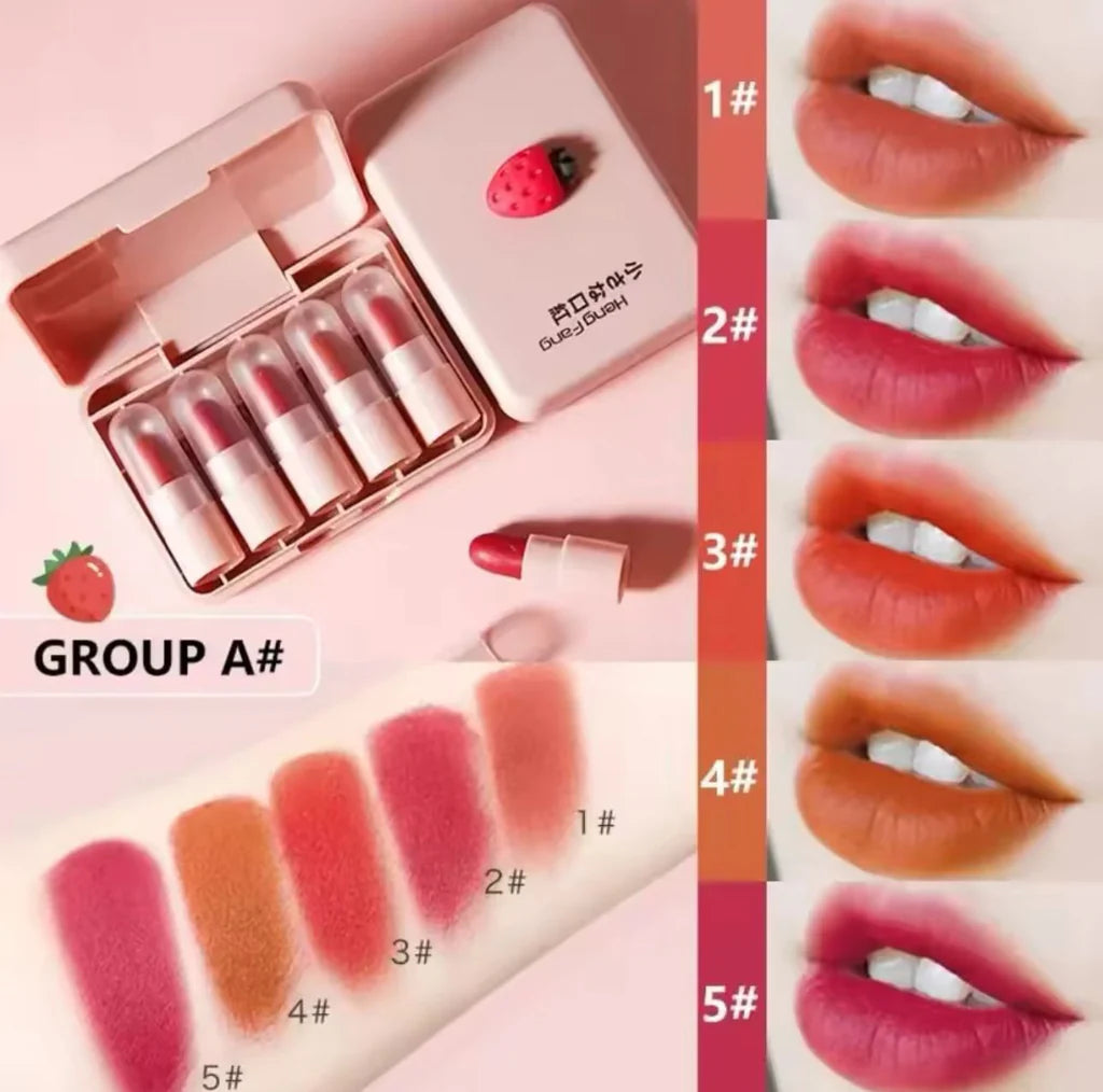 HengFang 5Pcs Long Lasting Moiturizing Matte Mini Lipistick Set