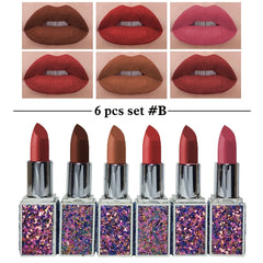 Heng Fang - 6pcs Glitter Matte Finish Casing Matte Lipstick 2 Set