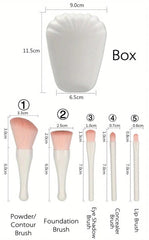 Cosmetic Brush Set with Mirror - 5-Piece Mini Cosmetic Brush Set