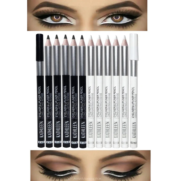 Kathleen 12 Pcs Black And White Eye liner Pencil