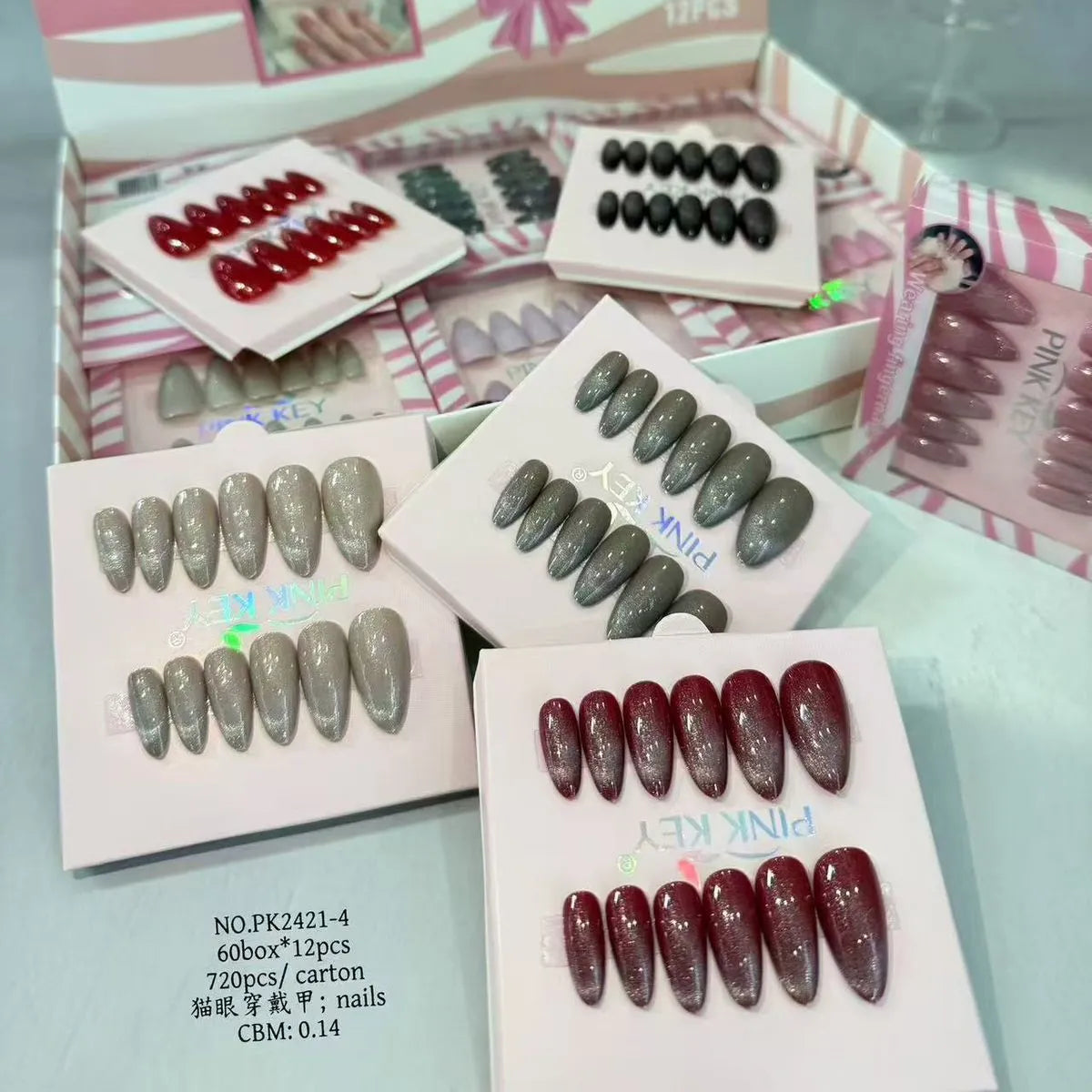 Pink Key Wearing Fingernails Press-on Fake Nails