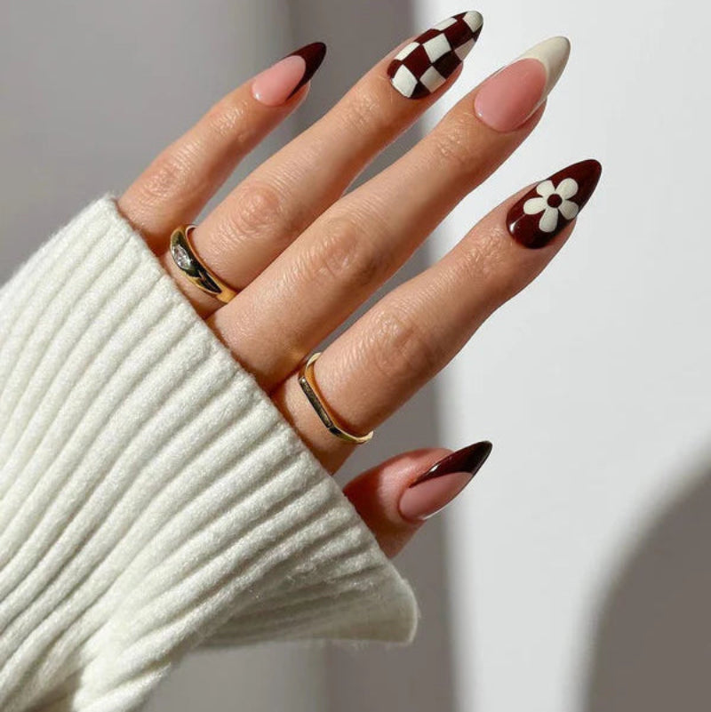 Premium 12 Pcs Nails Mottled Almond False Nails