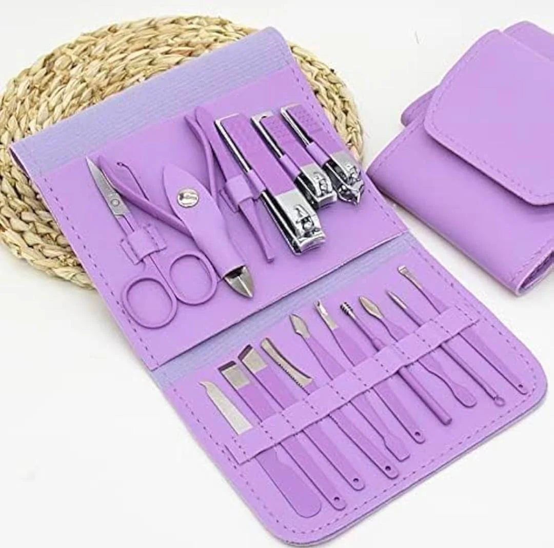 Professional Portable Manicure Pedicure 16Pcs Kit With Folding Case