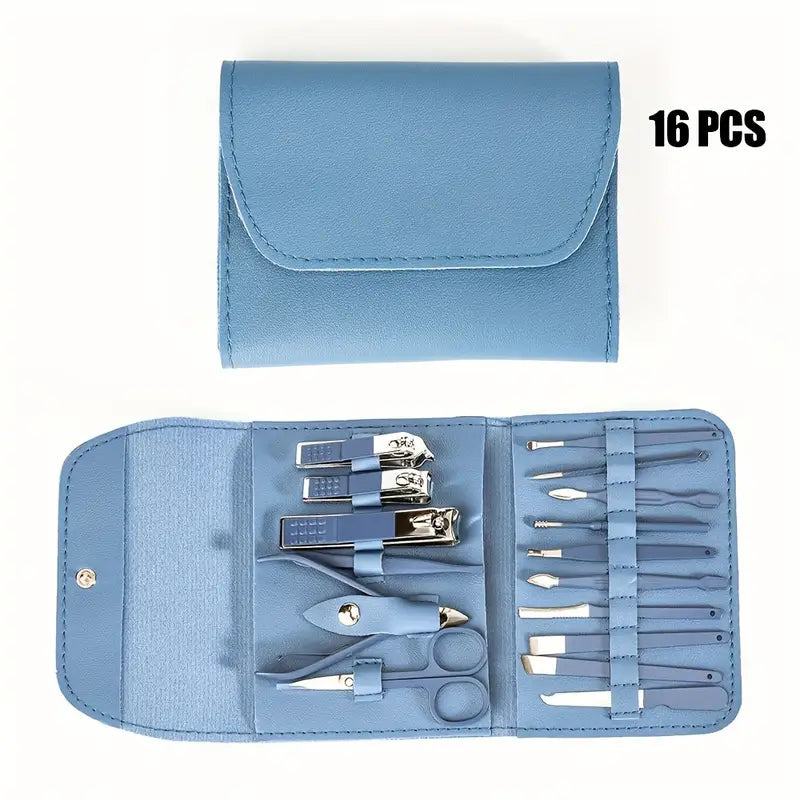 Professional Portable Manicure Pedicure 16Pcs Kit With Folding Case