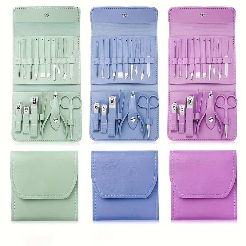 Professional Portable Manicure Pedicure 16Pcs Kit With Folding Case