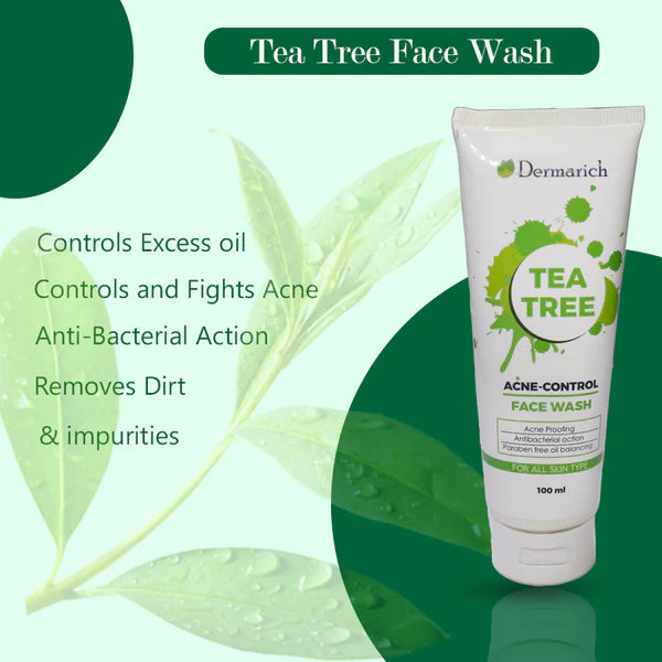 Dermarich Tea Tree Face Wash For Acne & Pimples With Tea Tree & Neem Extract - 100ml