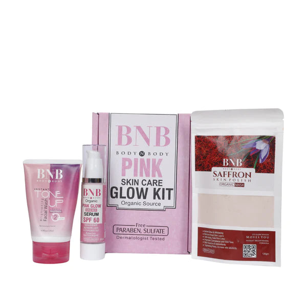 BNB Pink Glow Kit ( Toneup Facewash 120ml + Saffron Mask 120gm + Pink Glow Sunscreen Spf 60 50gm)