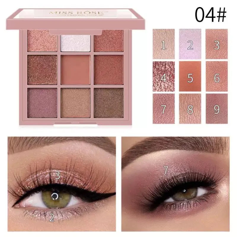 MISS ROSE Matte Pearlescent Powder Eyeshadow Palette - 9 Colors