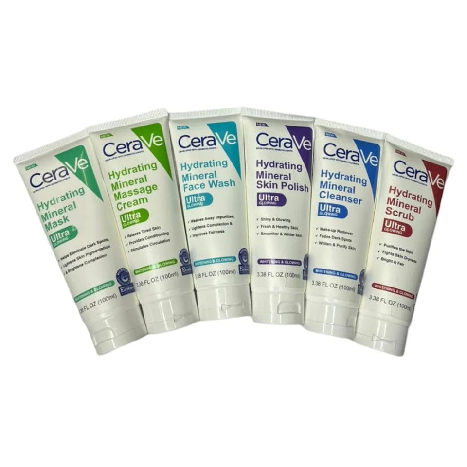 Cerave Hydrating Mineral Facial Kit 6 in 1 Complete Skincare Set - 100ml Each