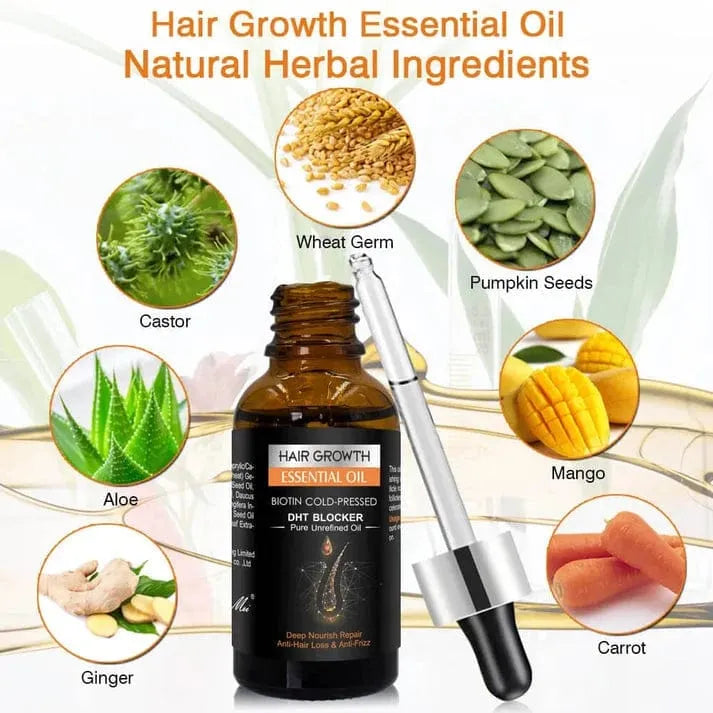 Hair Growth Essential Oil – Biotin Cold-Pressed DHT Blocker – 30ml (Anti Hair Loss)