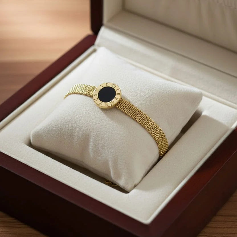 Euro-American Style Roman Numerals Black Acrylic Bracelet – Modern Elegance Redefined