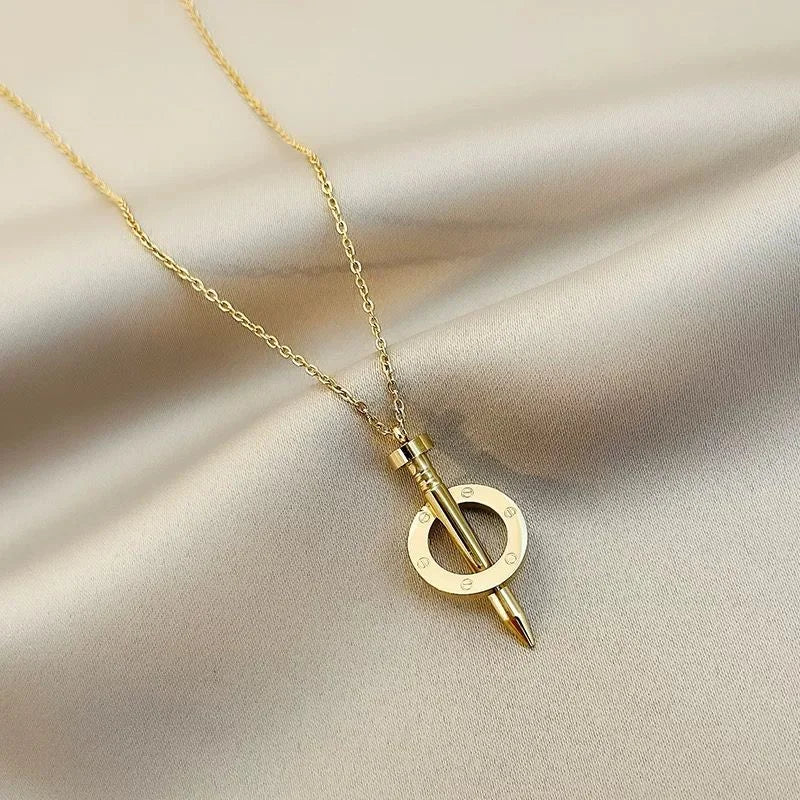 Stainless Steel Screw Pendant Necklace – Bold & Modern Style