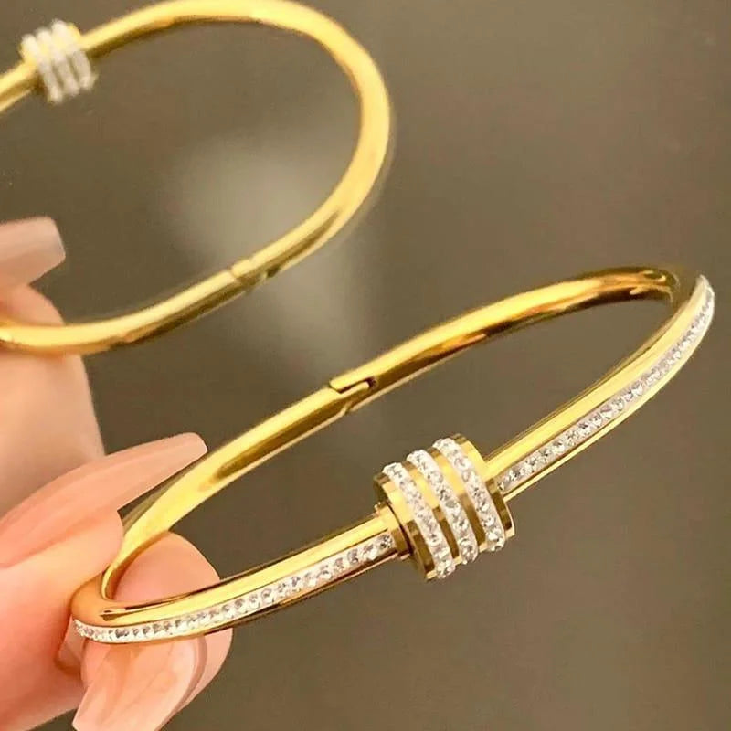 Gold Plated Zircon Bangle – Elegant Nut Style Bracelet
