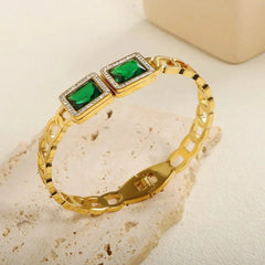 Big Green Square Crystal Zircon Bracelet – Bold Elegance with Luxurious Sparkle