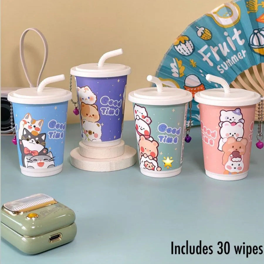 Wet Wipes Sipper Glass – 30 Sheets | Cute & Portable Canister Design