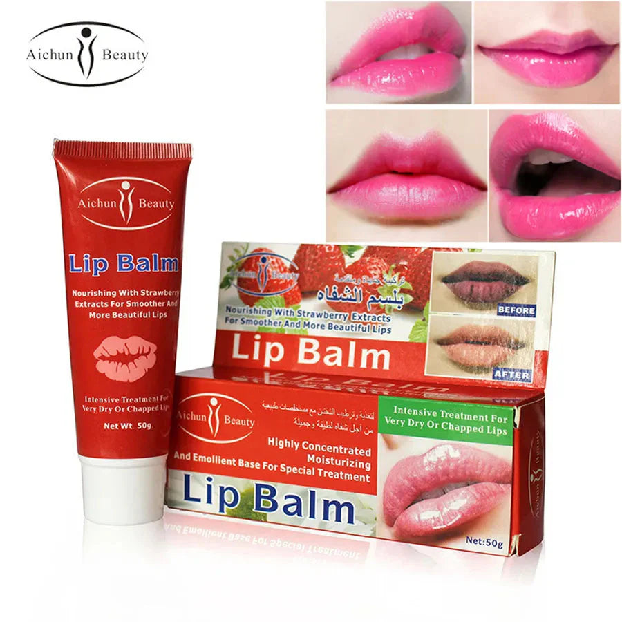 Aichun Beauty lip balm moisturizing and soothing lips with strawberry - 50gm
