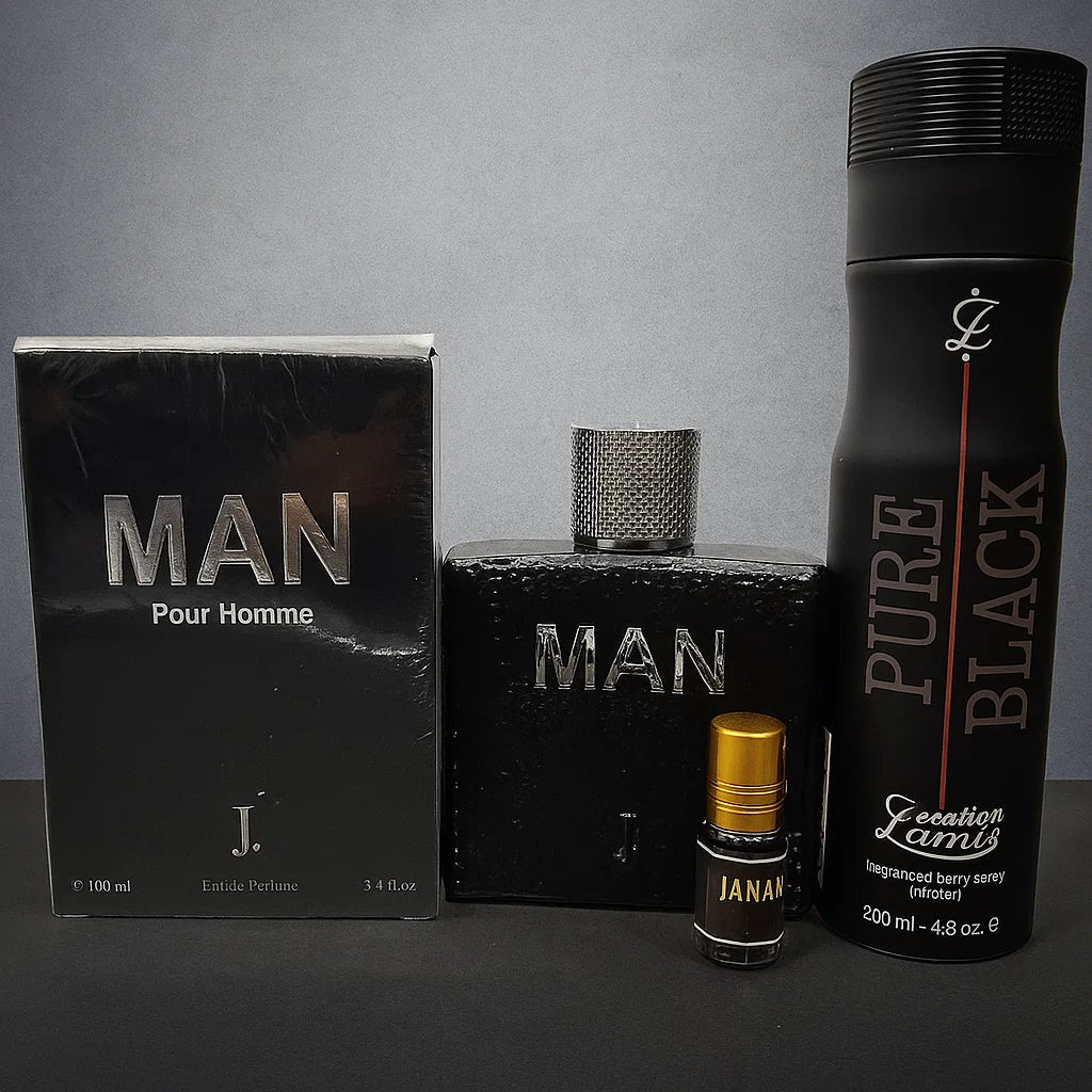 Men’s Fragrance Set – J. Janan Attar ( 3ml ) + J. MAN Perfume ( 100ml ) + Lamis Deo (200ml)