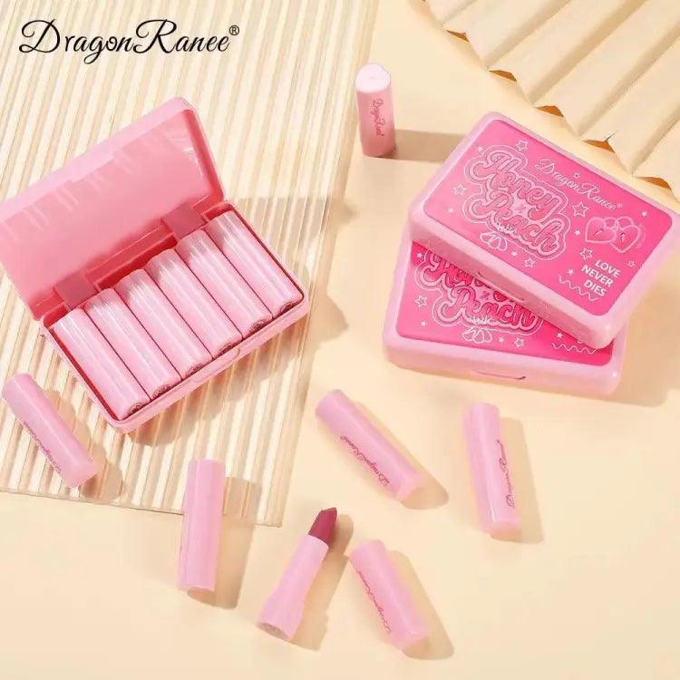 6 Pcs DroganRanee Honey Peach Matte Lipstick Set