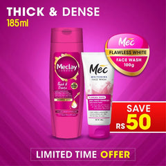 Mec Flawless White Face Wash 100gm With Meclay London Shampoo Thick & Dense 185ml (Save Rupees 50)