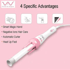 Automatic Pink Hair Curler Spin 360° Rotating Hair Styling Roller