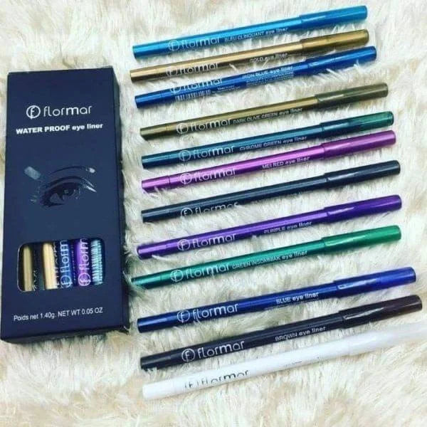 Flormar Pack of 12 Waterproof Pencil Eyeliners