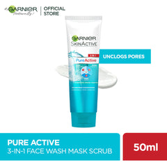 Garnier - Pure Active 3-in-1 Face Wash, Mask & Scrub