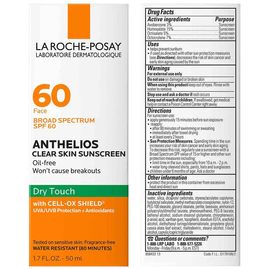 La Roche-Posay Anthelios Clear Skin Oil Free Sunscreen SPF 60 50ml