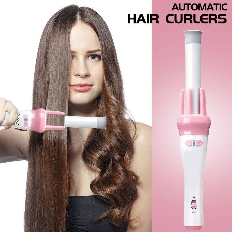 Automatic Pink Hair Curler Spin 360° Rotating Hair Styling Roller